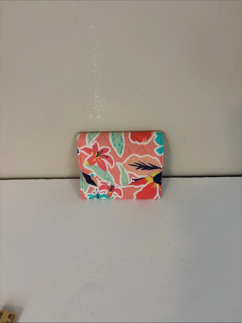 Vera Bradley Mini Quilted Trifold Wallet in Rainforest Lily Coral